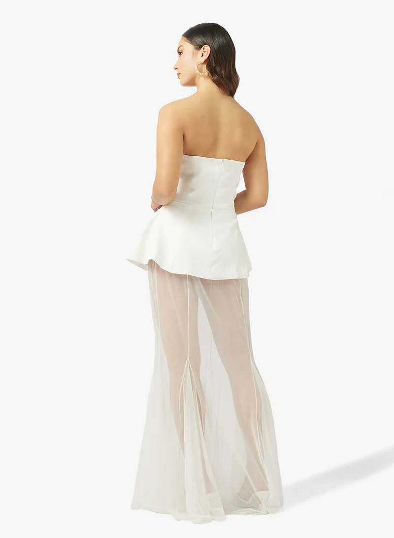 جينجر Sweetheart Neckline Peplum Dress with Mesh Insert